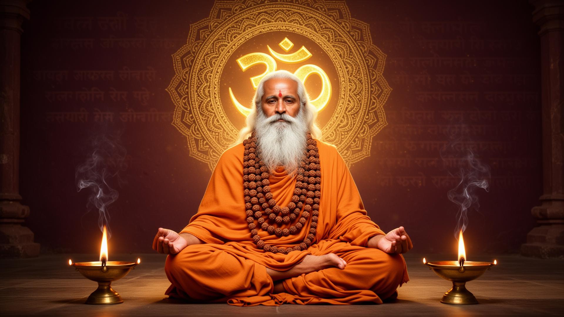 Vedic sage meditating with rudraksha